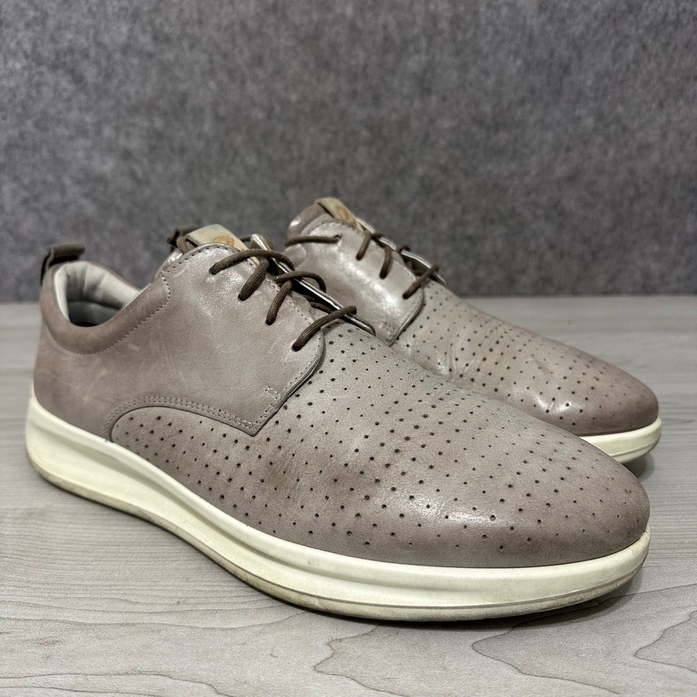 ECCO Aquet Sneakers Mens 11 Grey Leather Perforated Lace Up Casual Shoes